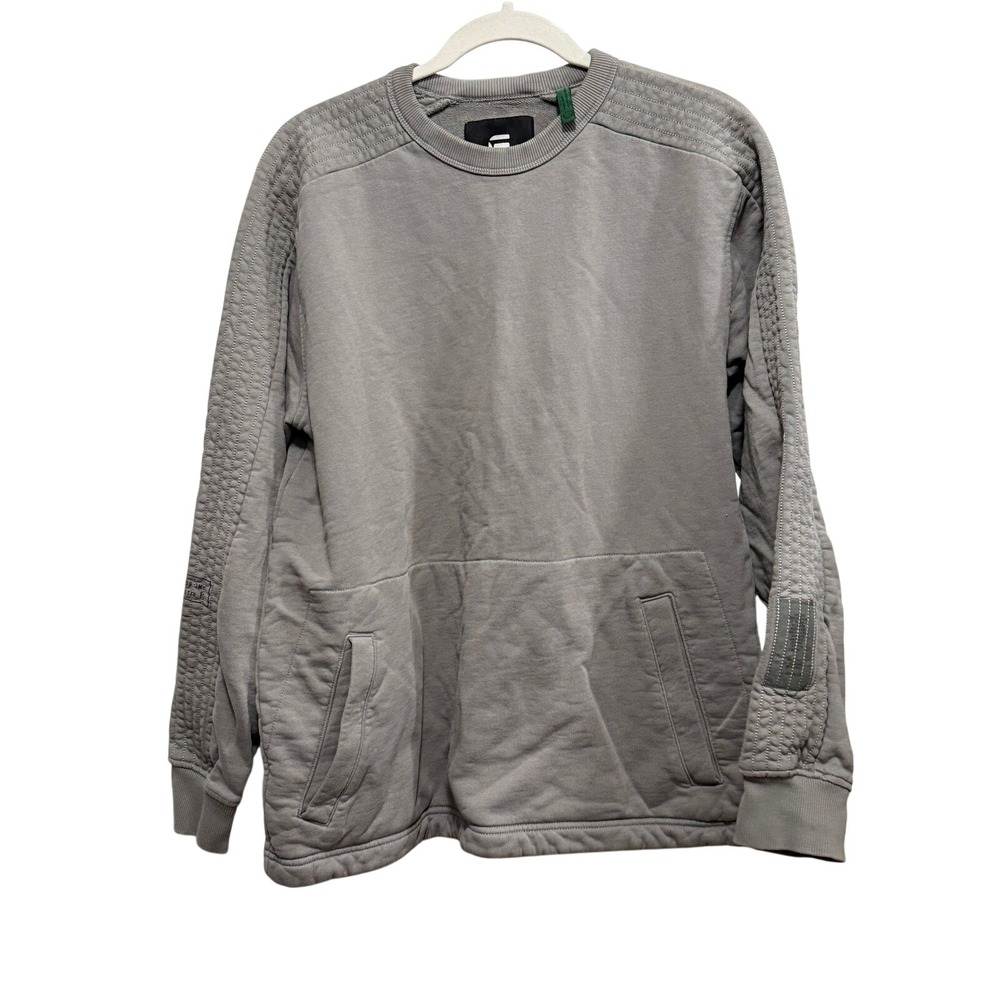 G-Star Raw Mens L Stitch Panel R SW Gray Quilted Sleeve Sweatshirt gorpcore